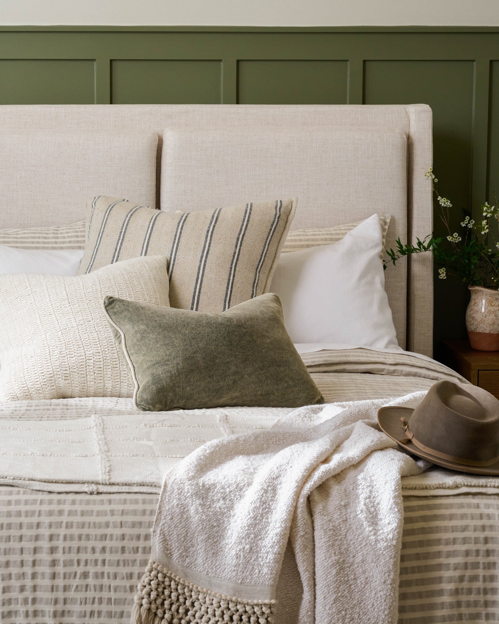 Shadow Grey + Antique White Stripe Linen Cotton Duvet Cover