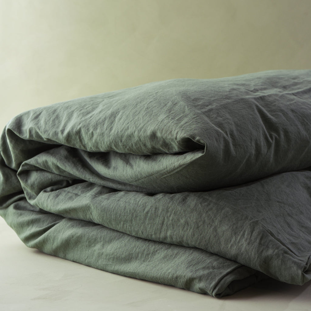 Dusty Green Linen Cotton Duvet Cover