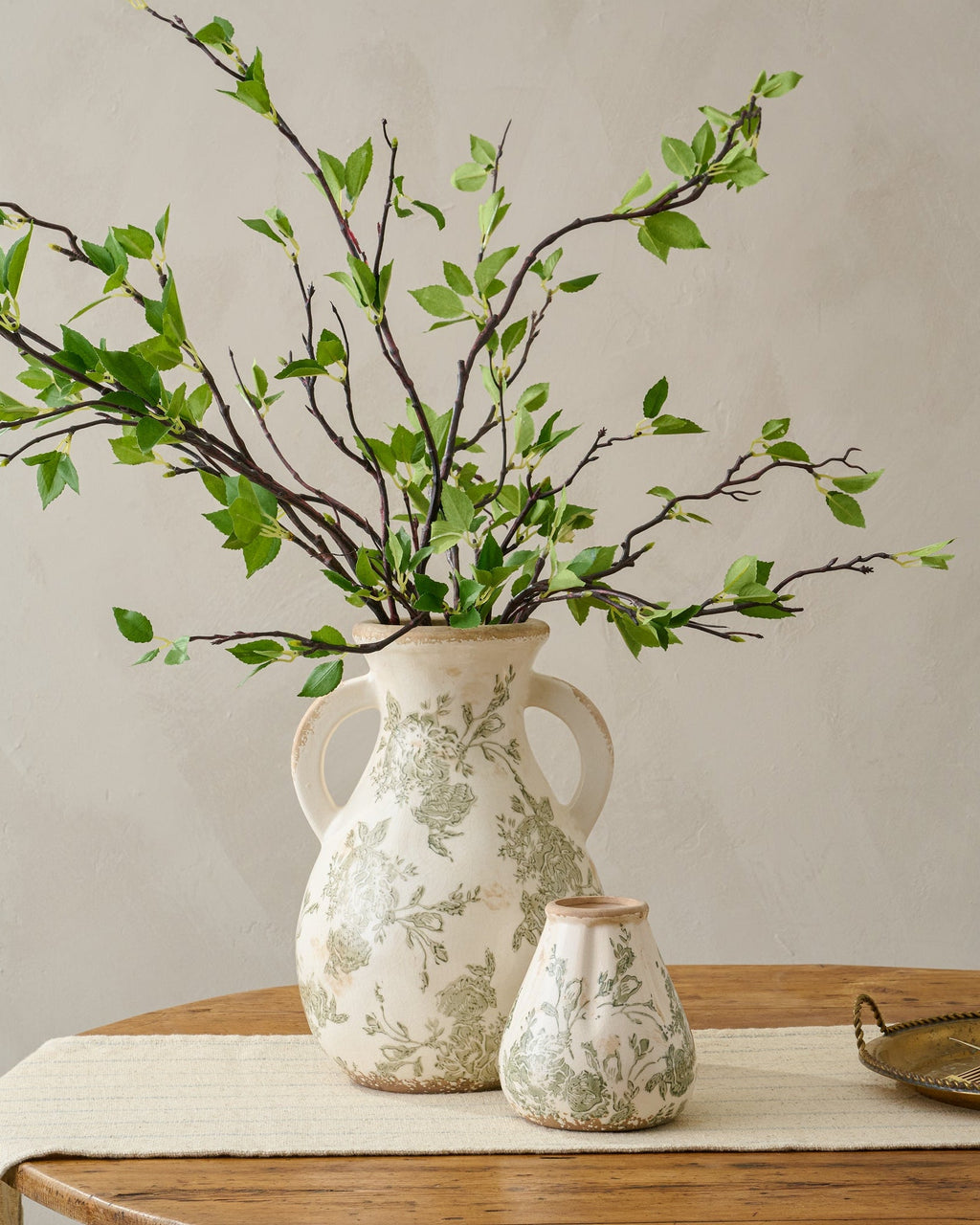 Fluted Green and White Distressed Vase