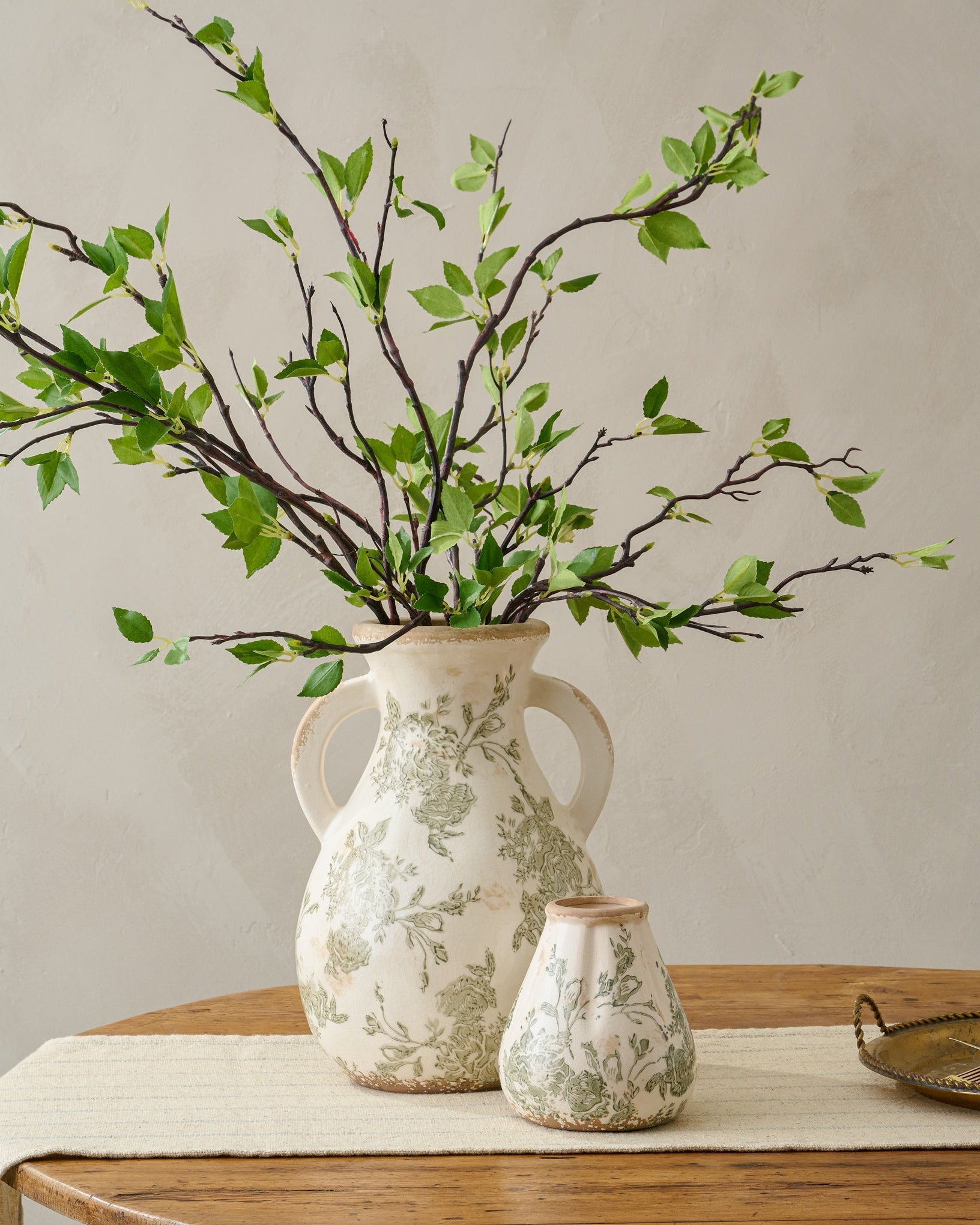 Fluted Green and White Distressed Vase