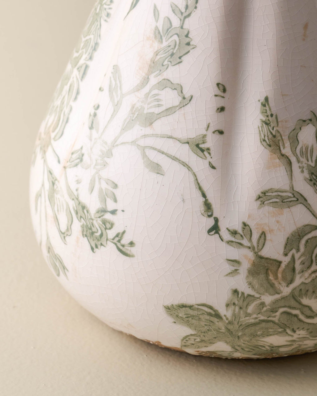 Fluted Green and White Distressed Vase