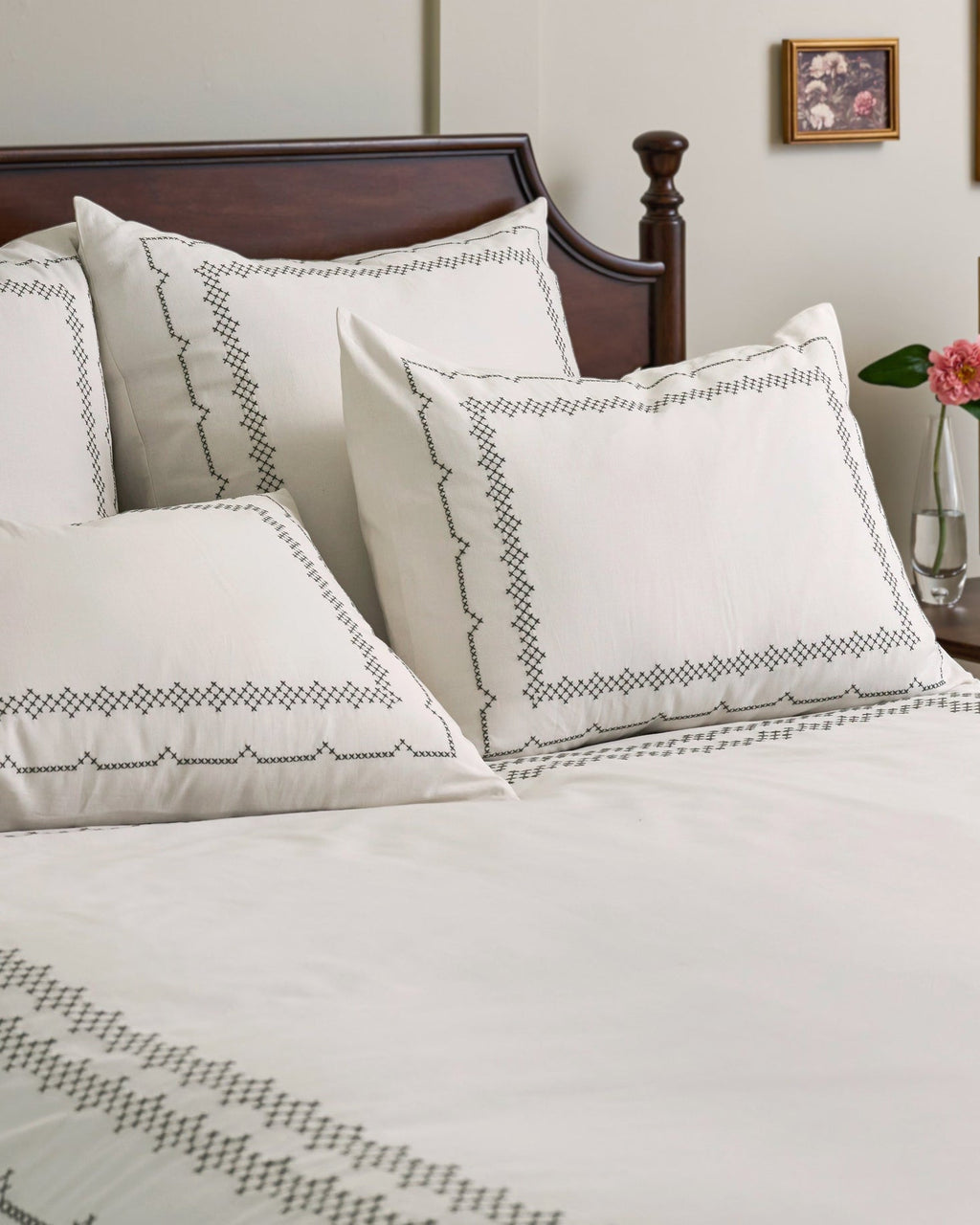 Daphne Green Cross-Stitch Duvet Cover