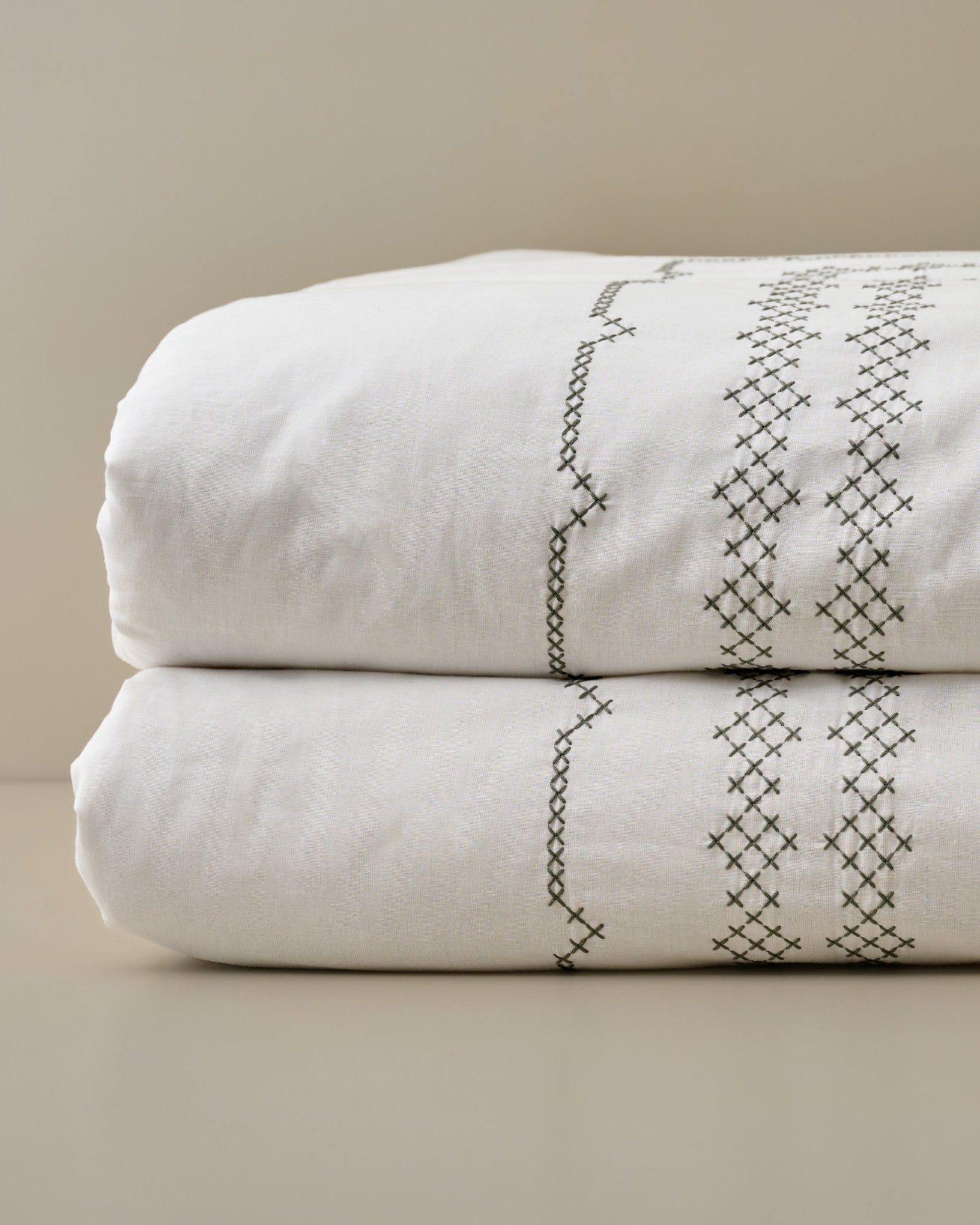 Daphne Green Cross-Stitch Duvet Cover