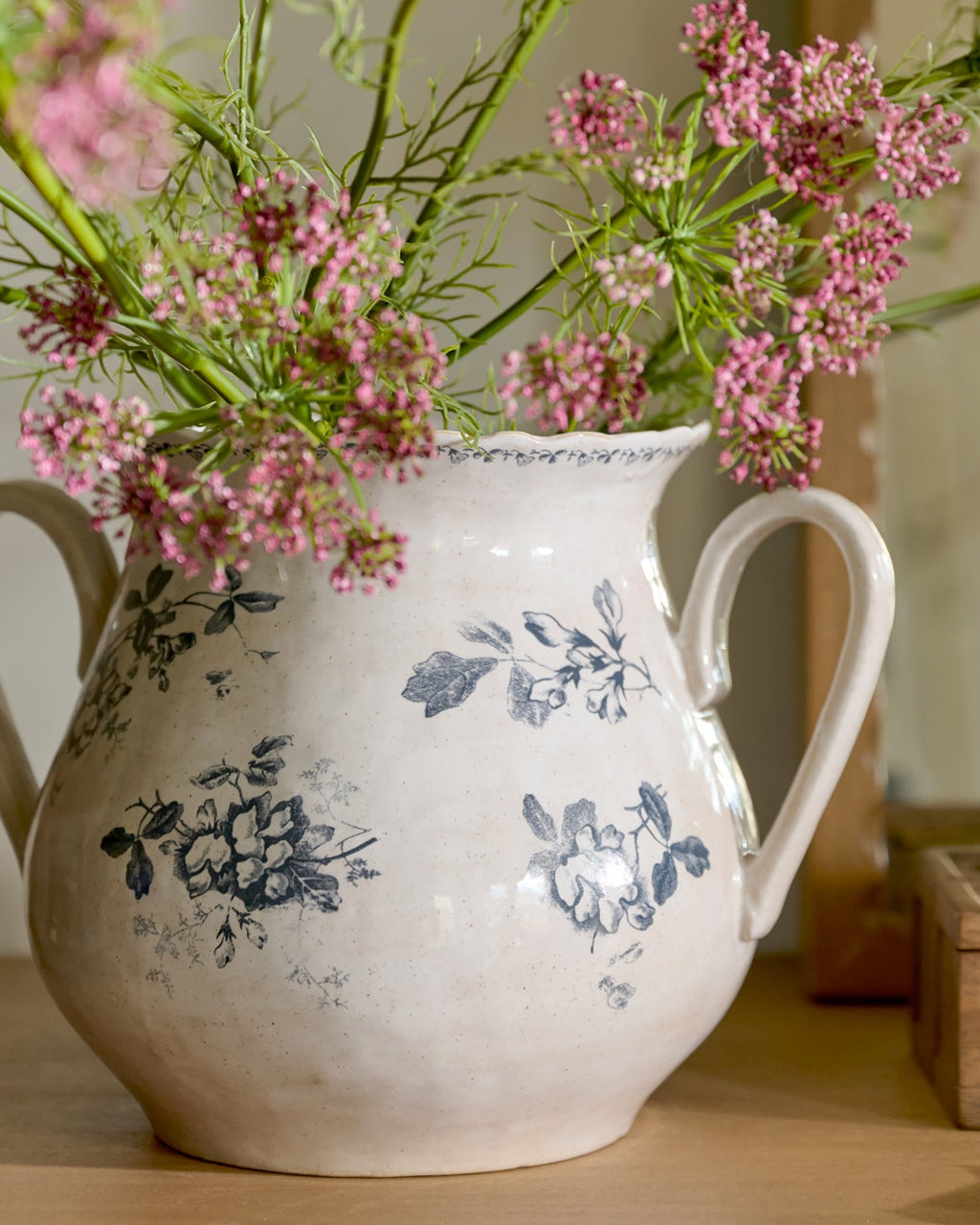 Heirloom Garden Navy Floral Vase with Handles