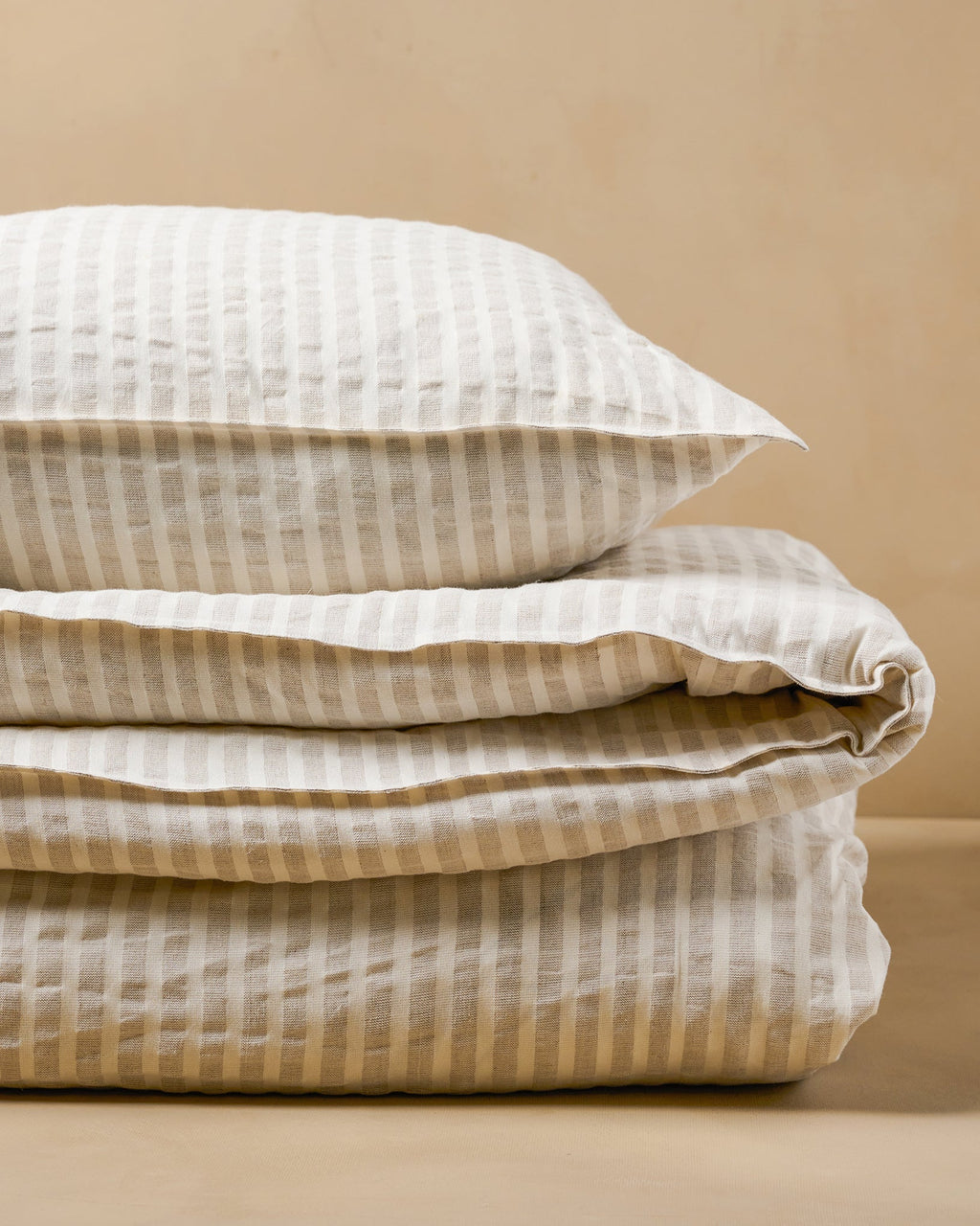 Antique White + Oatmeal Stripe Linen Cotton Duvet Cover
