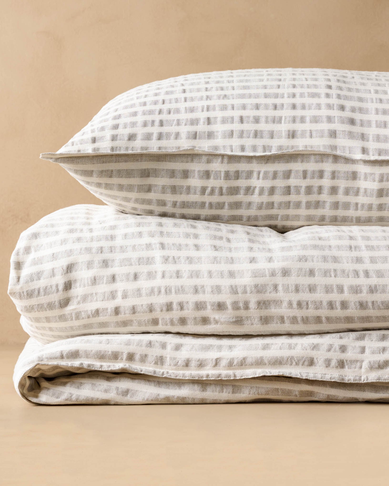 Shadow Grey + Antique White Stripe Linen Cotton Duvet Cover
