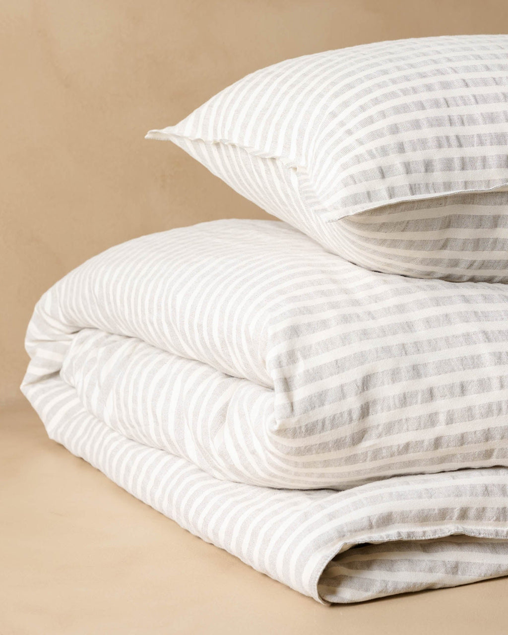 Shadow Grey + Antique White Stripe Linen Cotton Duvet Cover